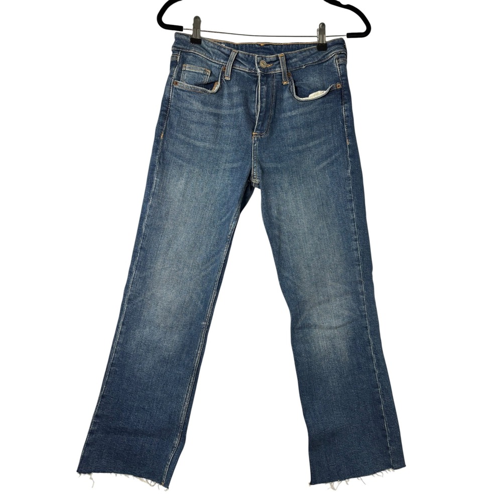 Zara Women Blue High Waisted Straight Leg Raw Hem Denim Jeans Size 6 MEX 28